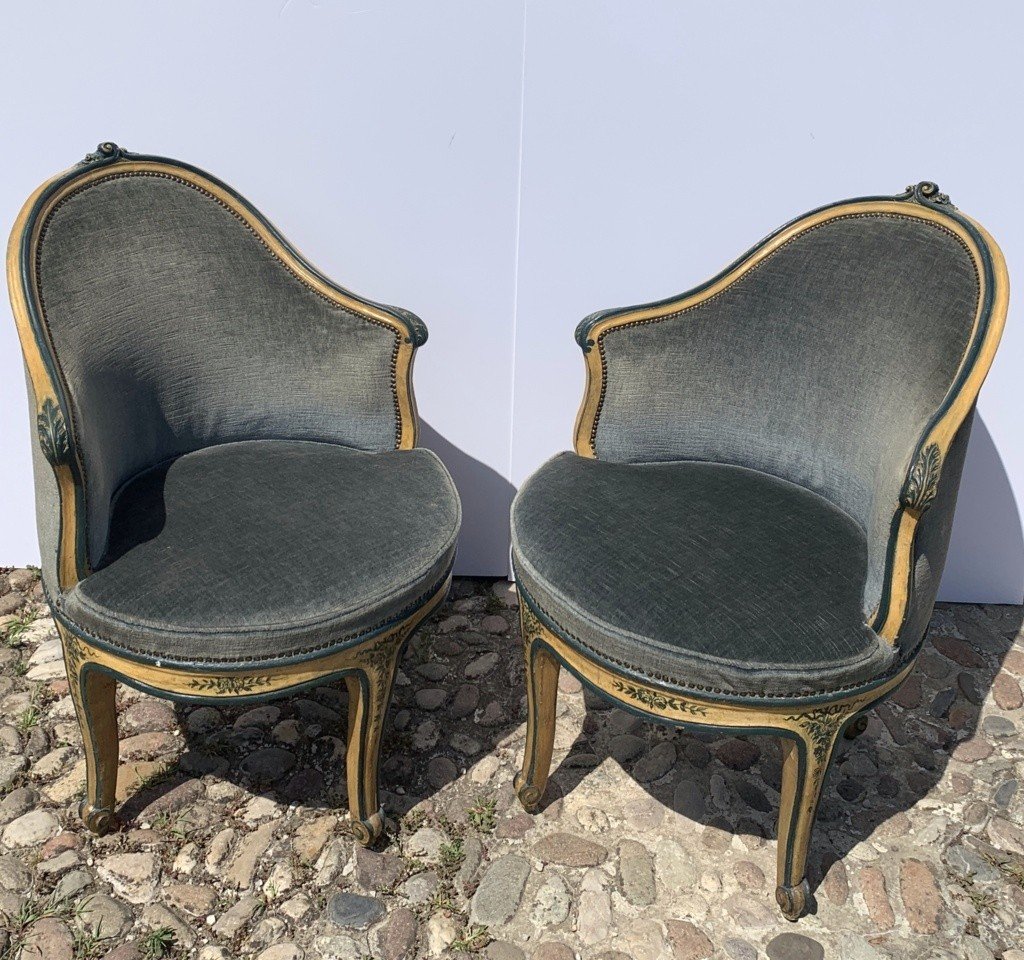 Pair Of Swivel Armchairs In Lacquered And Painted Wood. Venice, 18th Century.-photo-3