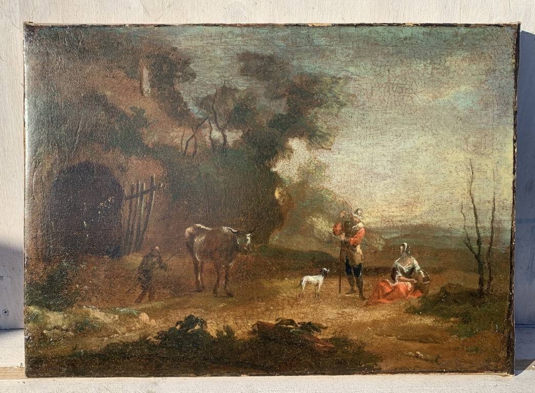 Italian Painter (18th Century) - Landscape With Shepherds At Rest.-photo-4