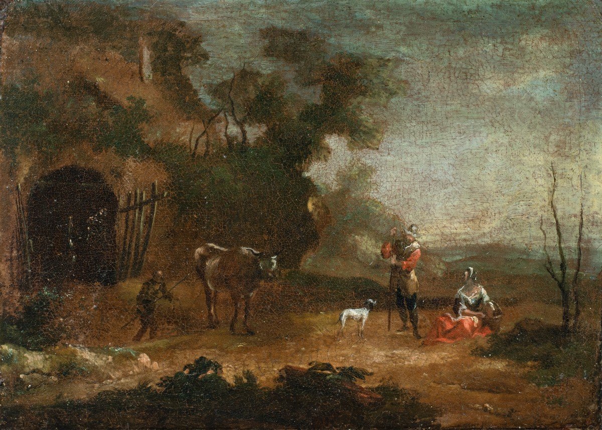 Italian Painter (18th Century) - Landscape With Shepherds At Rest.