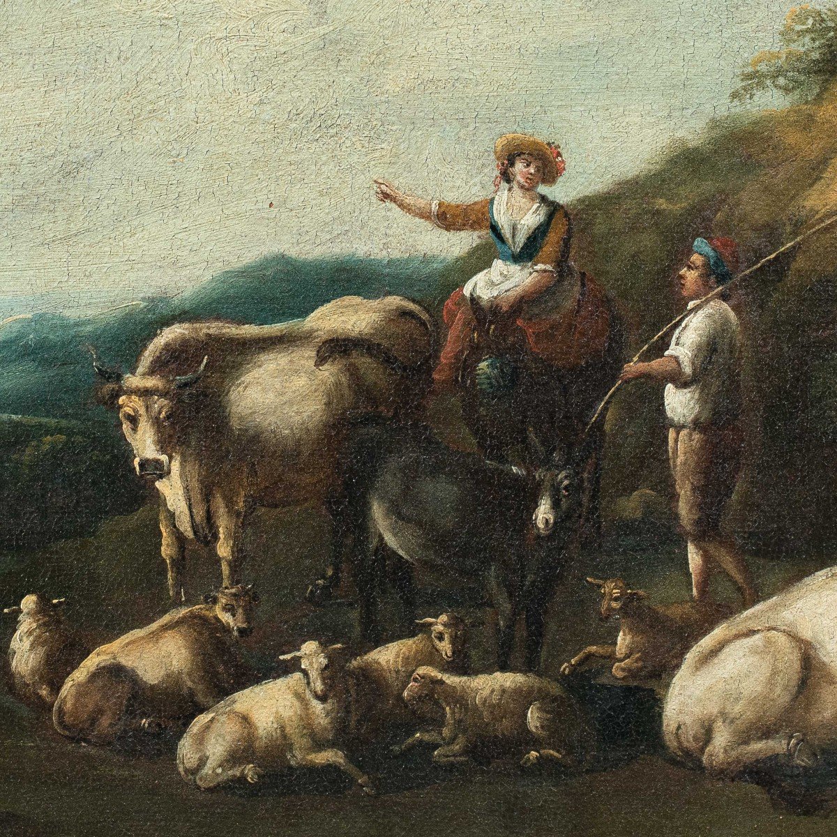 Italian Painter (18th Century) - Arcadian Landscape With Flock And Shepherds.-photo-2