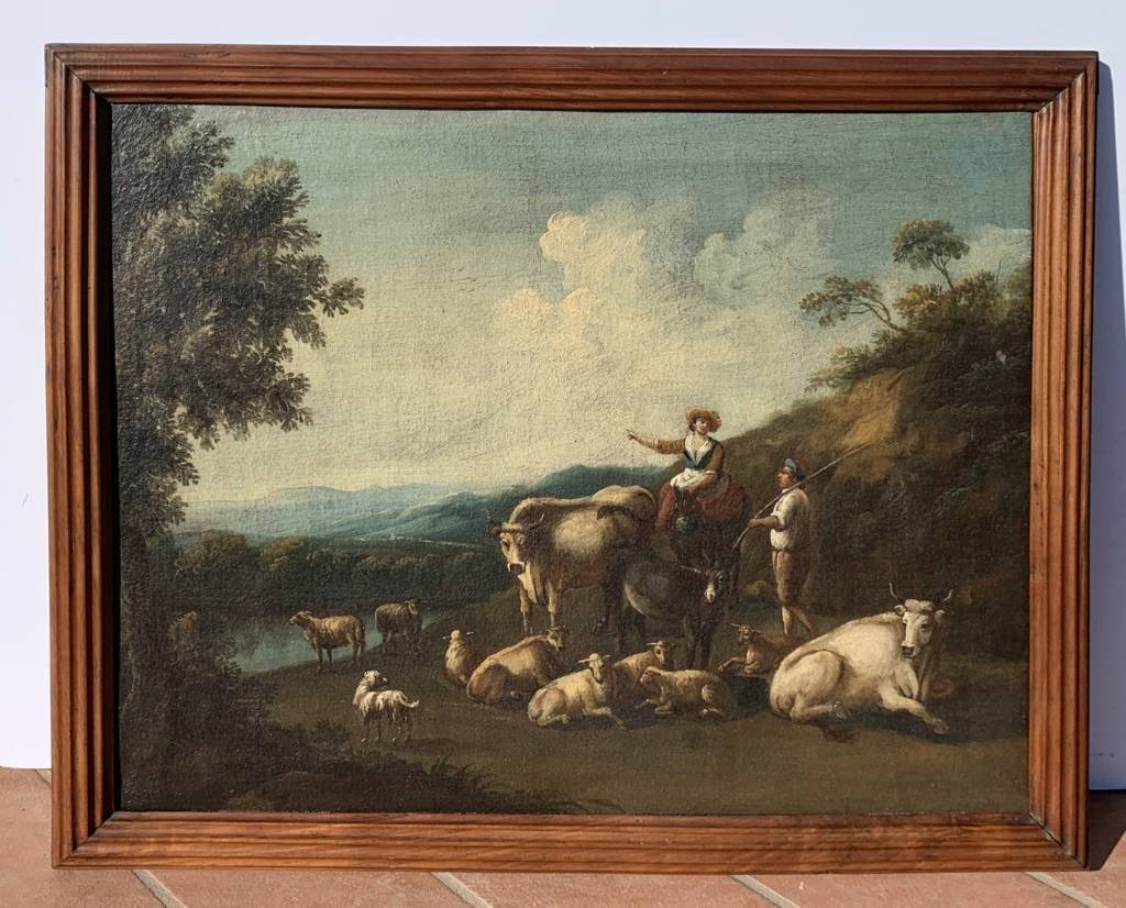 Italian Painter (18th Century) - Arcadian Landscape With Flock And Shepherds.-photo-4