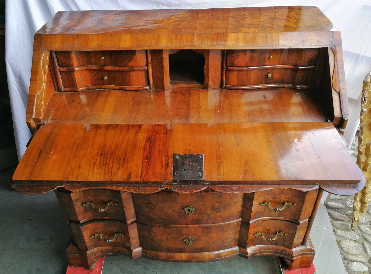 Walnut And Burl Drop-leaf Chest Of Drawers. Ferrara, 18th Century.-photo-2