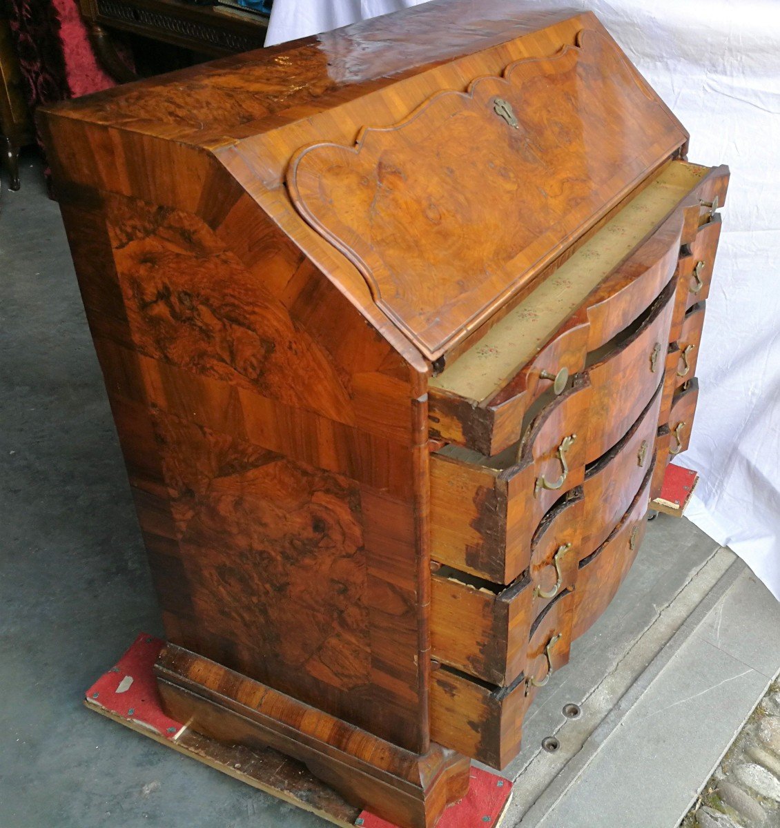 Walnut And Burl Drop-leaf Chest Of Drawers. Ferrara, 18th Century.-photo-3