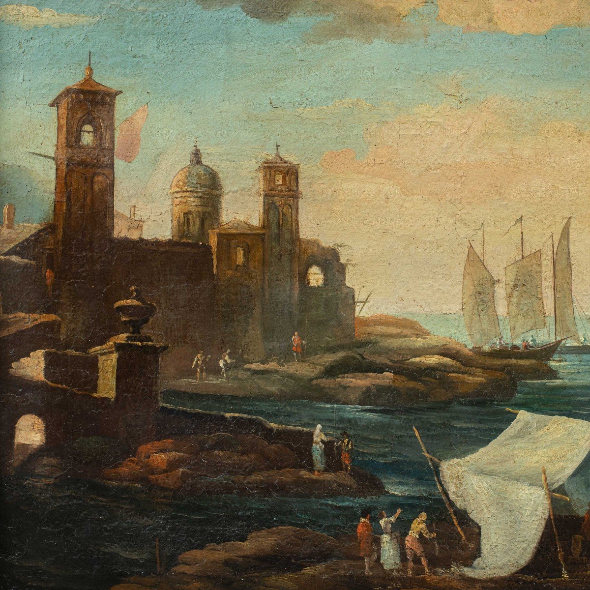 Giacomo Guardi (venise 1764 - Venise 1835) Cercle De - Paysage Portuaire-photo-2