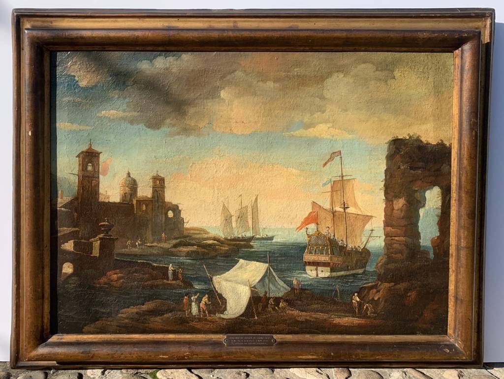 Giacomo Guardi (venise 1764 - Venise 1835) Cercle De - Paysage Portuaire-photo-1