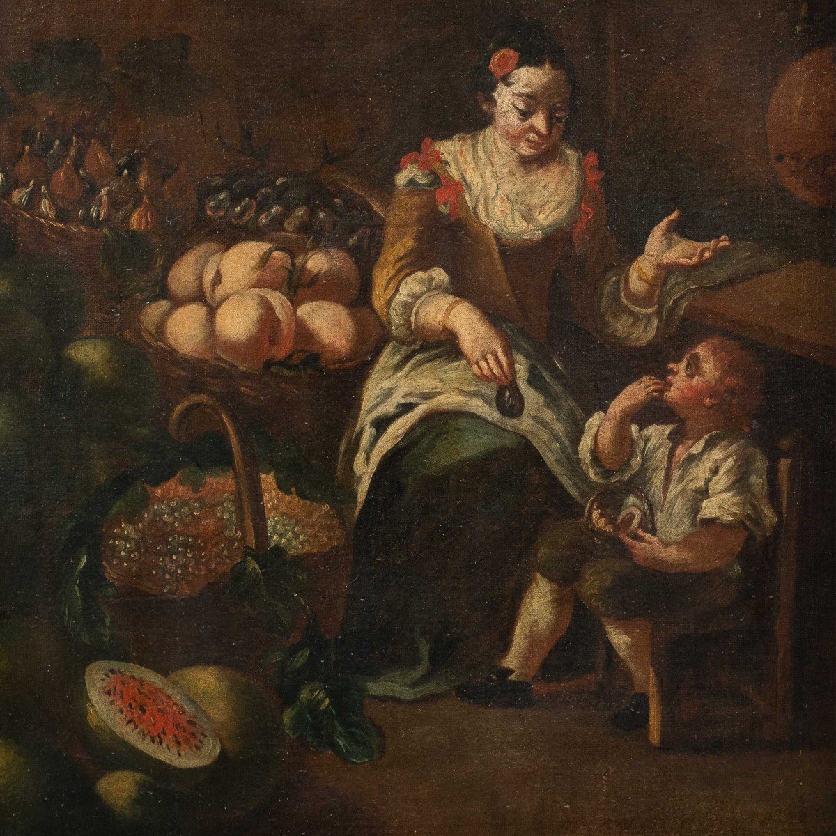 Peintre Italien (xviiie Siècle) - La Vendeuse De Fruits.-photo-2