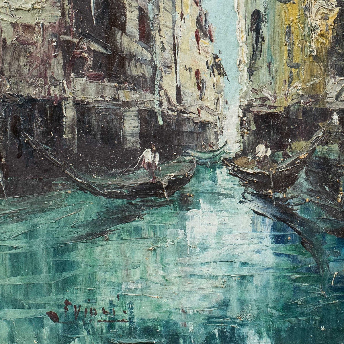 Venetian Painter (early 20th Century) - View Of Venice With Canal And Gondolas.-photo-2