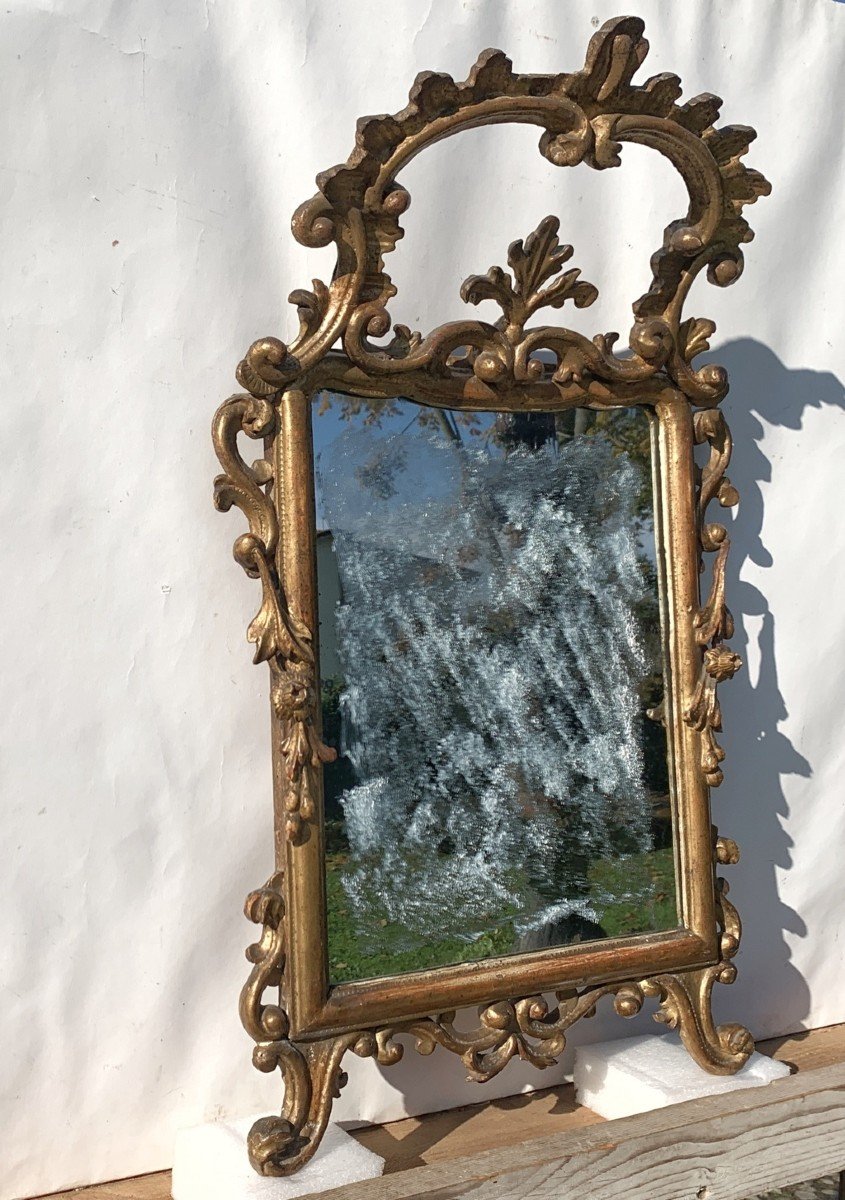 Carved And Gilded Wooden Mirror. Italy, 18th Century.-photo-4