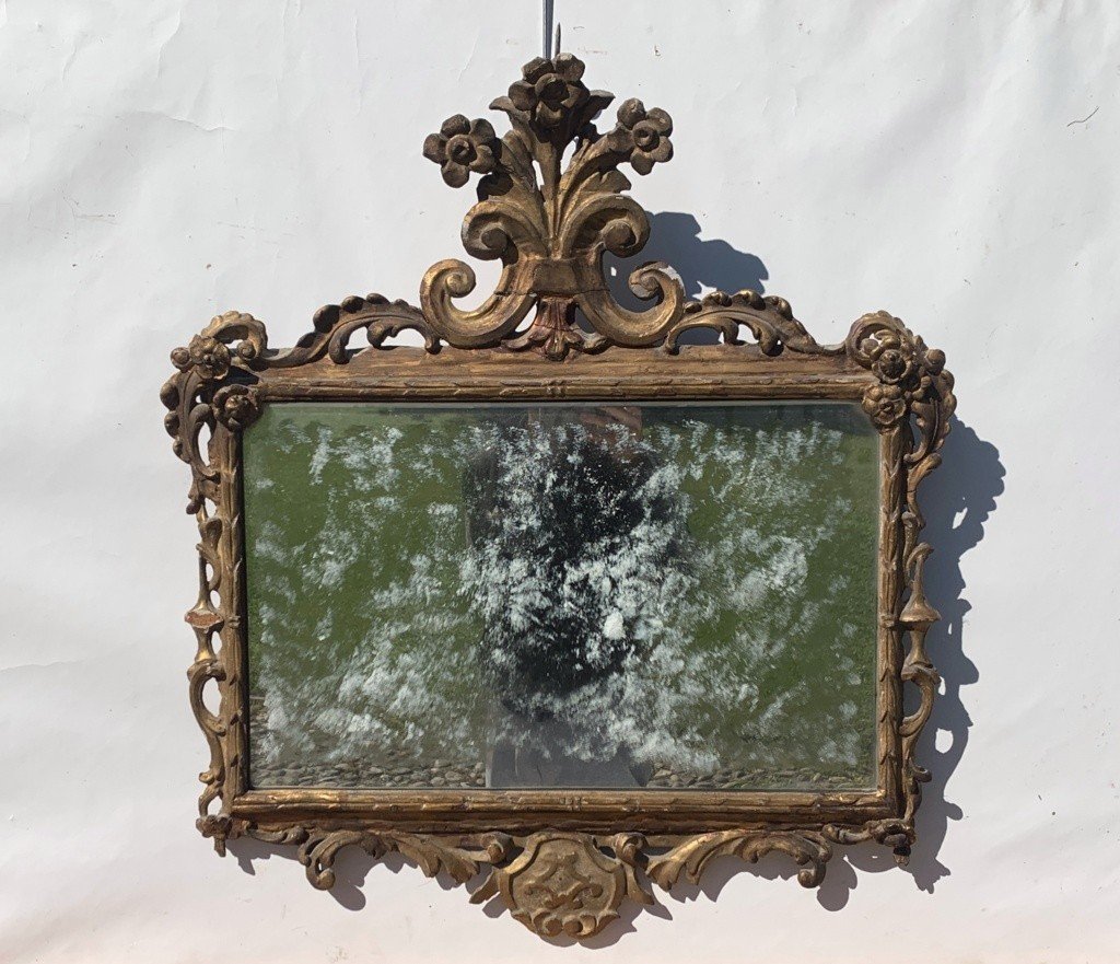 Miroir En Bois Sculpté Et Doré. Italie, XVIIIe Siècle.-photo-3