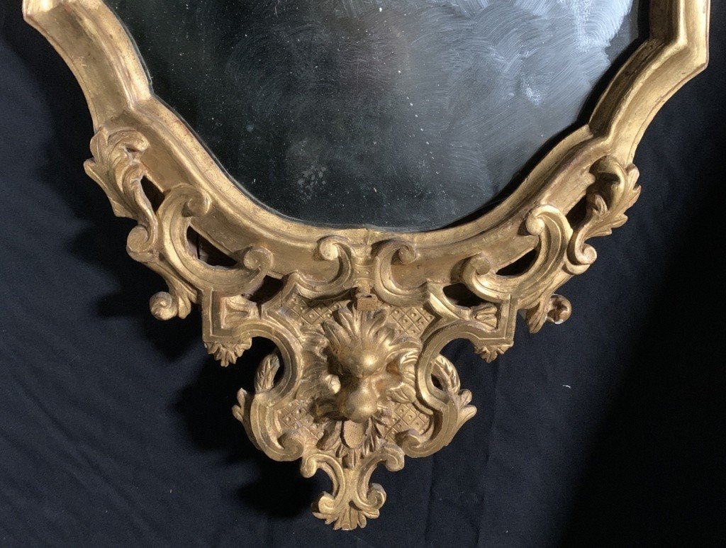 Pair Of Carved And Gilded Wooden Mirrors. Italy, 18th Century.-photo-1