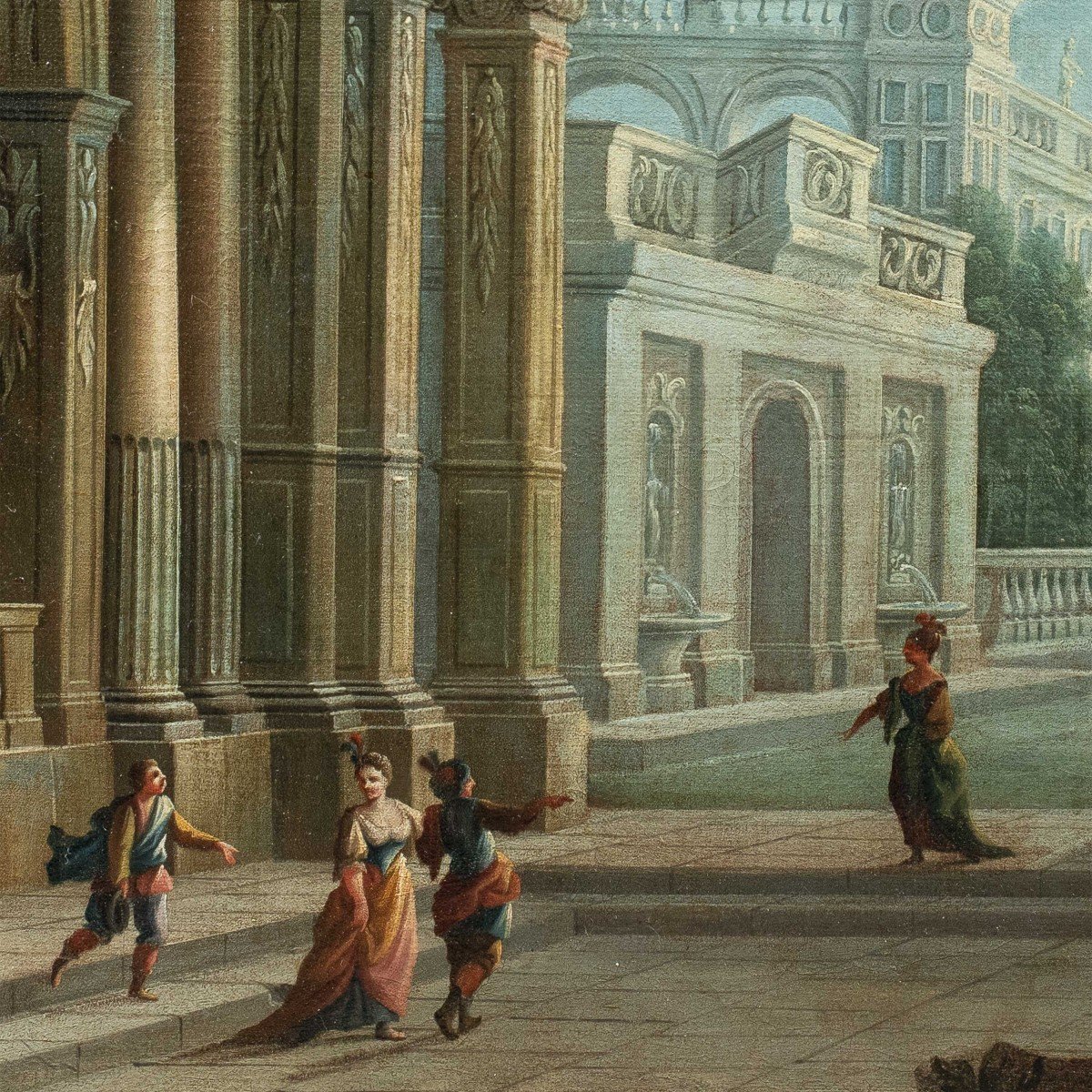 Peintre Italien (xviiie Siècle) - Capriccio Architectural Avec Personnages.-photo-3