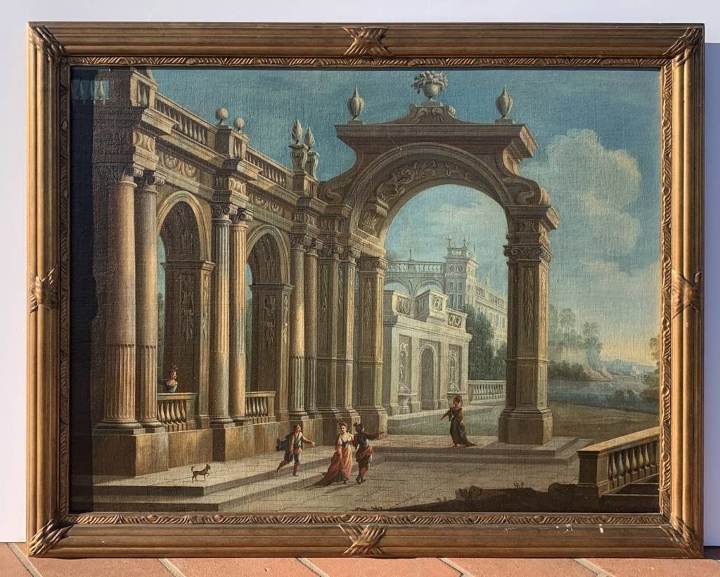 Peintre Italien (xviiie Siècle) - Capriccio Architectural Avec Personnages.-photo-1