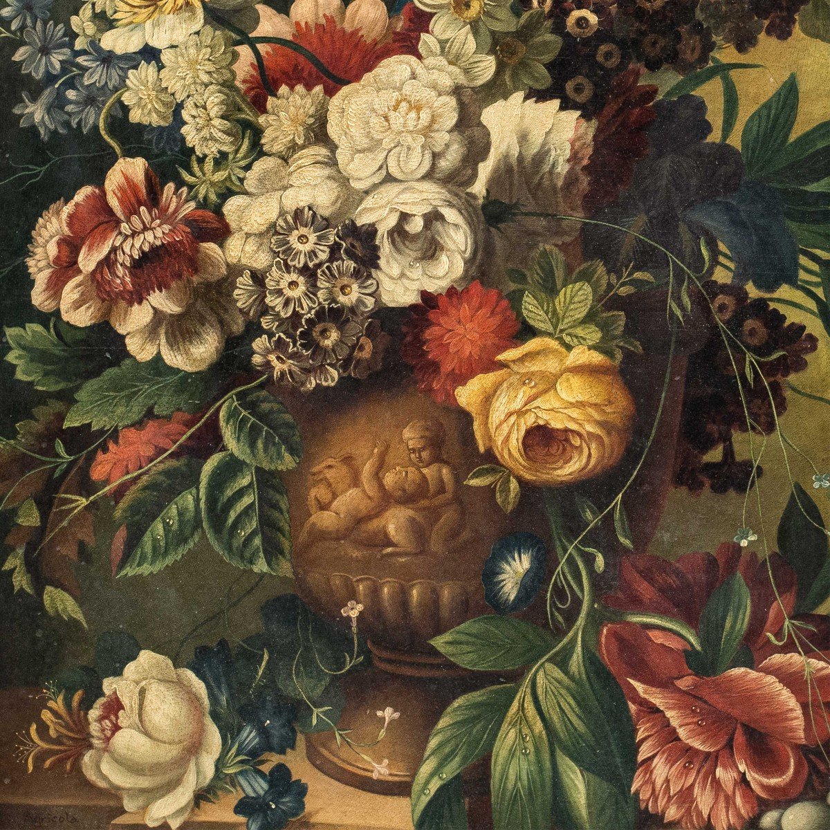 Italian Painter (19th-20th Century) - Still Life With Vase Of Flowers.-photo-2