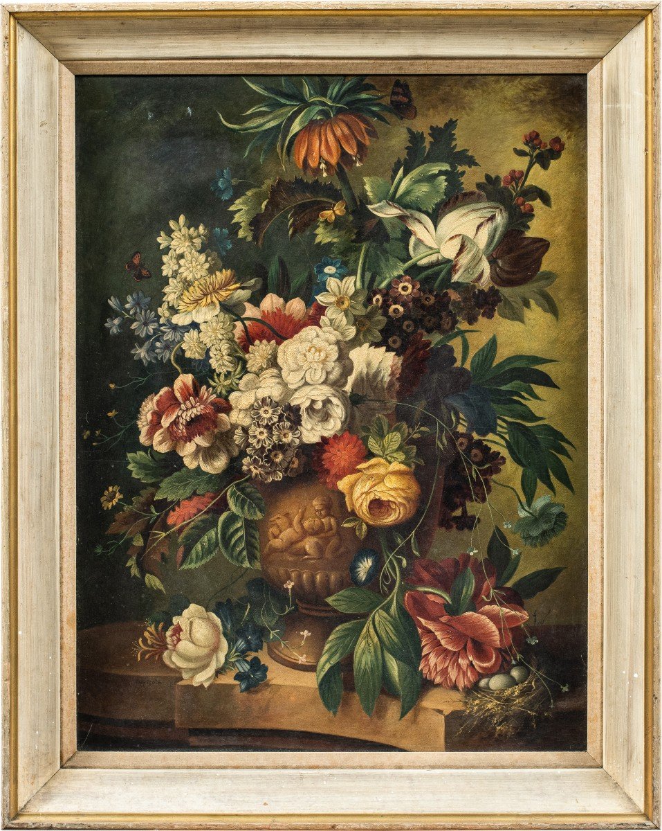 Italian Painter (19th-20th Century) - Still Life With Vase Of Flowers.