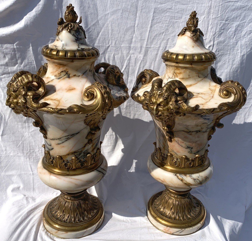 Pair Of Marble And Gilded Bronze Vases (susse Frères Foundry). Paris, 19th Century.-photo-2