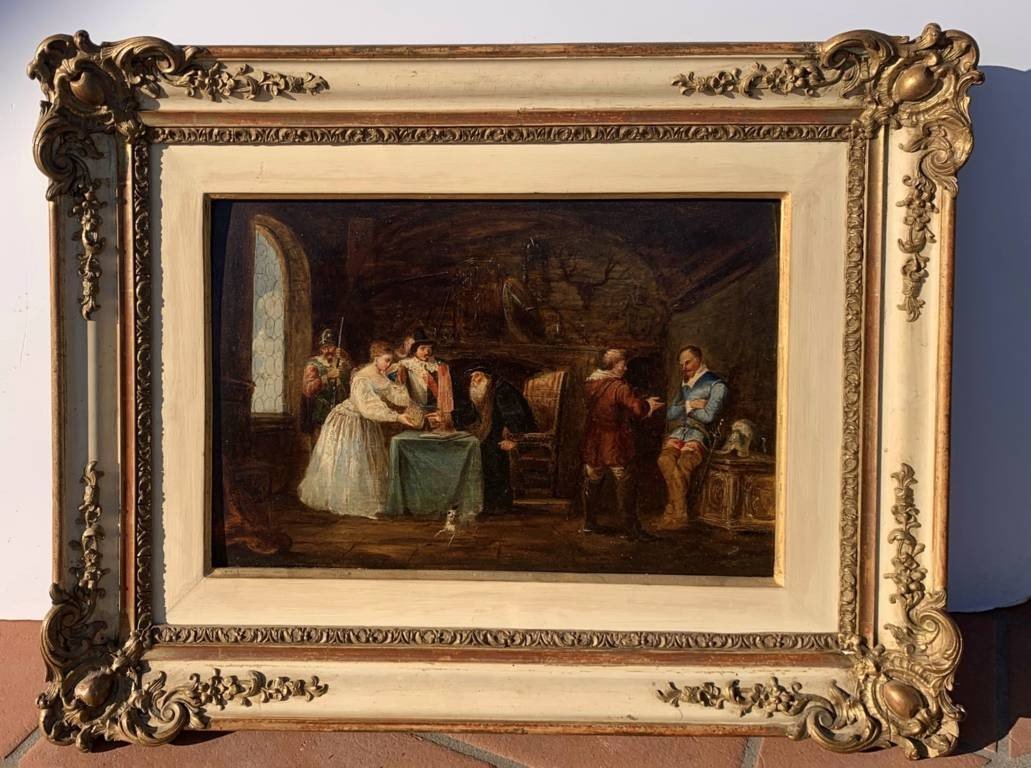 Peintre Italien (daté De 1853) - Scène d'Intérieur Historique.-photo-1