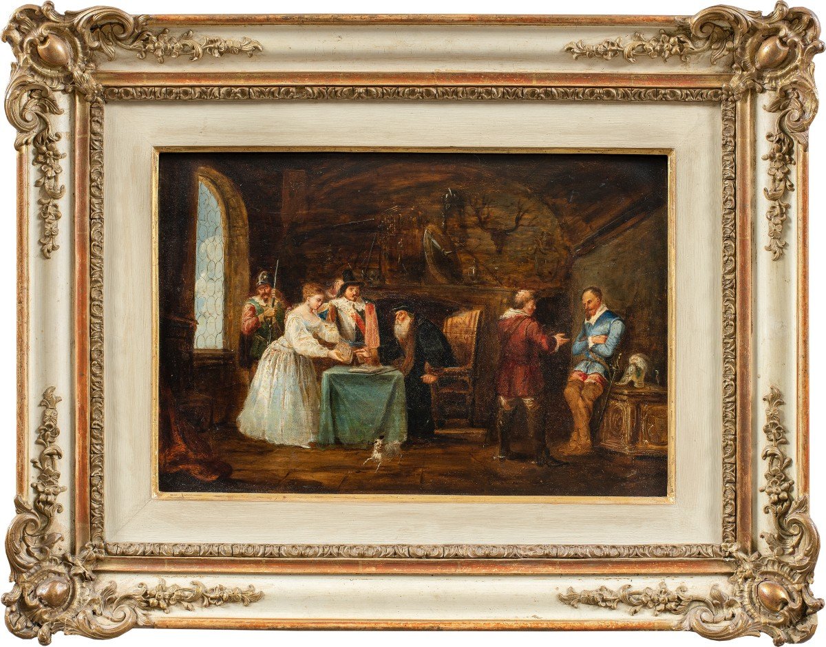 Peintre Italien (daté De 1853) - Scène d'Intérieur Historique.