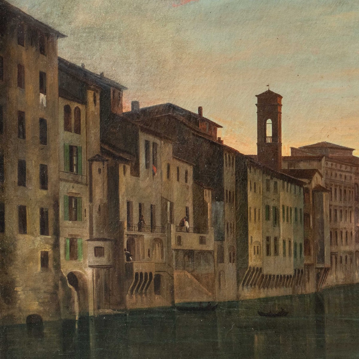 Italian Painter (19th Century) - Florence, View Of The Lungarno Near The Santa Trinita Bridge.-photo-3