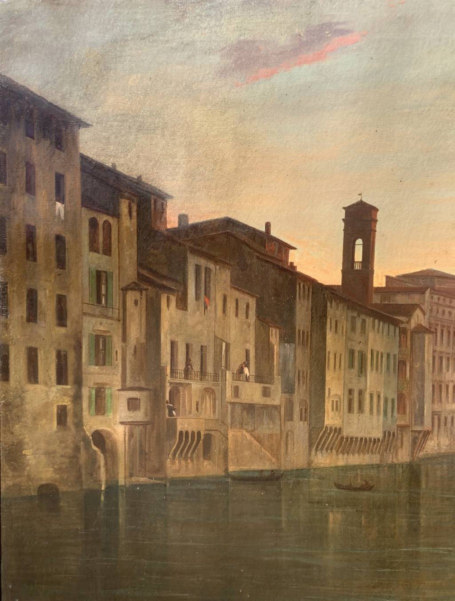 Italian Painter (19th Century) - Florence, View Of The Lungarno Near The Santa Trinita Bridge.-photo-2