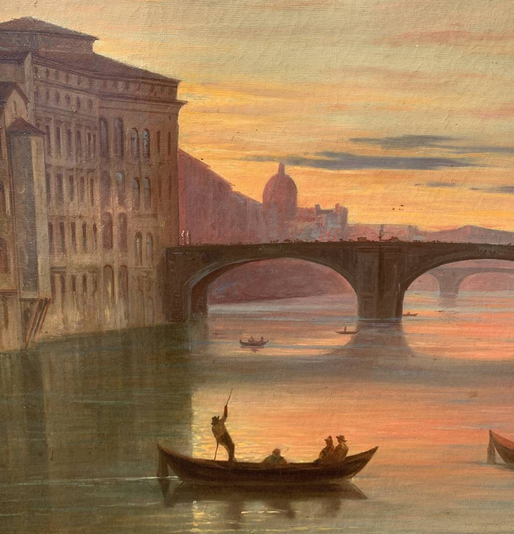 Italian Painter (19th Century) - Florence, View Of The Lungarno Near The Santa Trinita Bridge.-photo-3