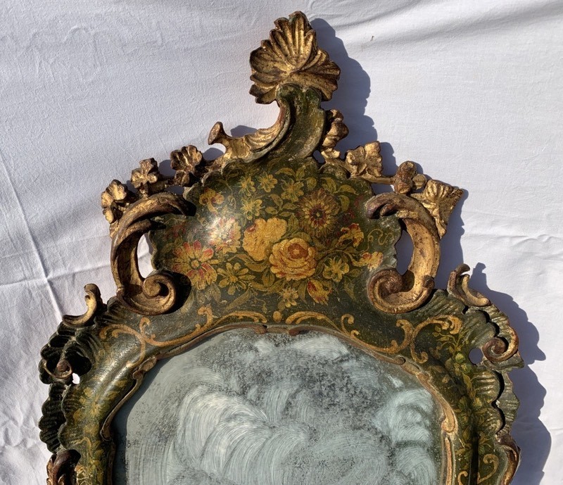 Miroir En Bois Sculpté, Laqué Et Peint. Venise, XVIIIe-xixe Siècle.-photo-4