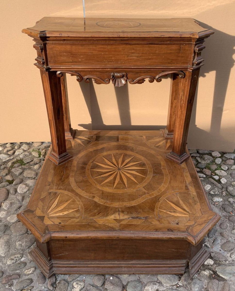 Kneeler In Carved And Inlaid Wood. Rome, 18th Century.-photo-3