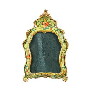 Carved, Lacquered And Painted Wooden Mirror. Venice, 18th Century