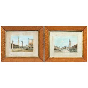 Carlo Grubacs (perasto 1801 - Venise 1870) - Venise, Paire De Vues De La Place Saint-marc