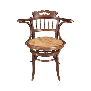 Carved Wooden Office Armchair. Thonet Vienna, Early 20th Century.