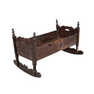 Carved Wooden Cradle. Italy, 19th Century.