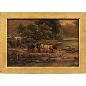 English Painter (19th Century) - Bulls At The Stream.