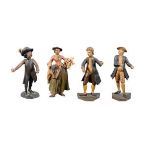 Four Carved And Painted Wooden Table Sculptures - Musicians' Concert - Venice, 18th Century.