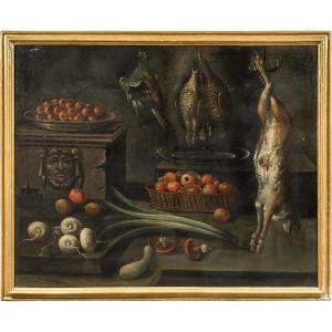 Maître Italien (début XVIIème Siècle) - Nature Morte Aux Fruits, Légumes Et Gibier.