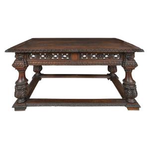 Large Carved Wooden Writing Table. Central Europe, Late 16th Century.