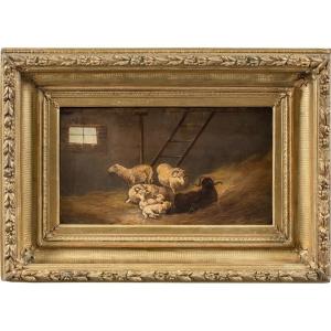 Peintre Italien (19ème Siècle) - Moutons à l'étable.