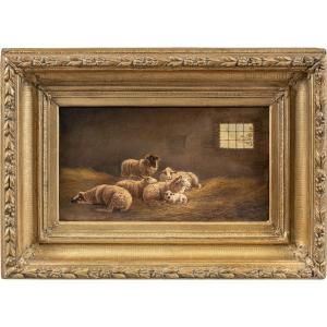 Italian Painter (19th Century) - Sheep In The Stable.