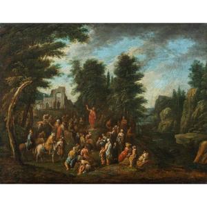 Flemish Master Active In Italy (17th Century) - Sermon Of St. John The Baptist In A Landscape.