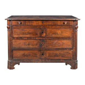 Chest Of Drawers In Walnut Feather. Italy, Early 19th Century.