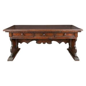 Large Writing Table In Solid Walnut. Italy, Late 16th Century.