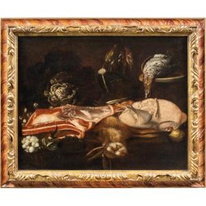 Italian Painter (17th-18th Century) - Still Life With Meat, Turkey And Game.