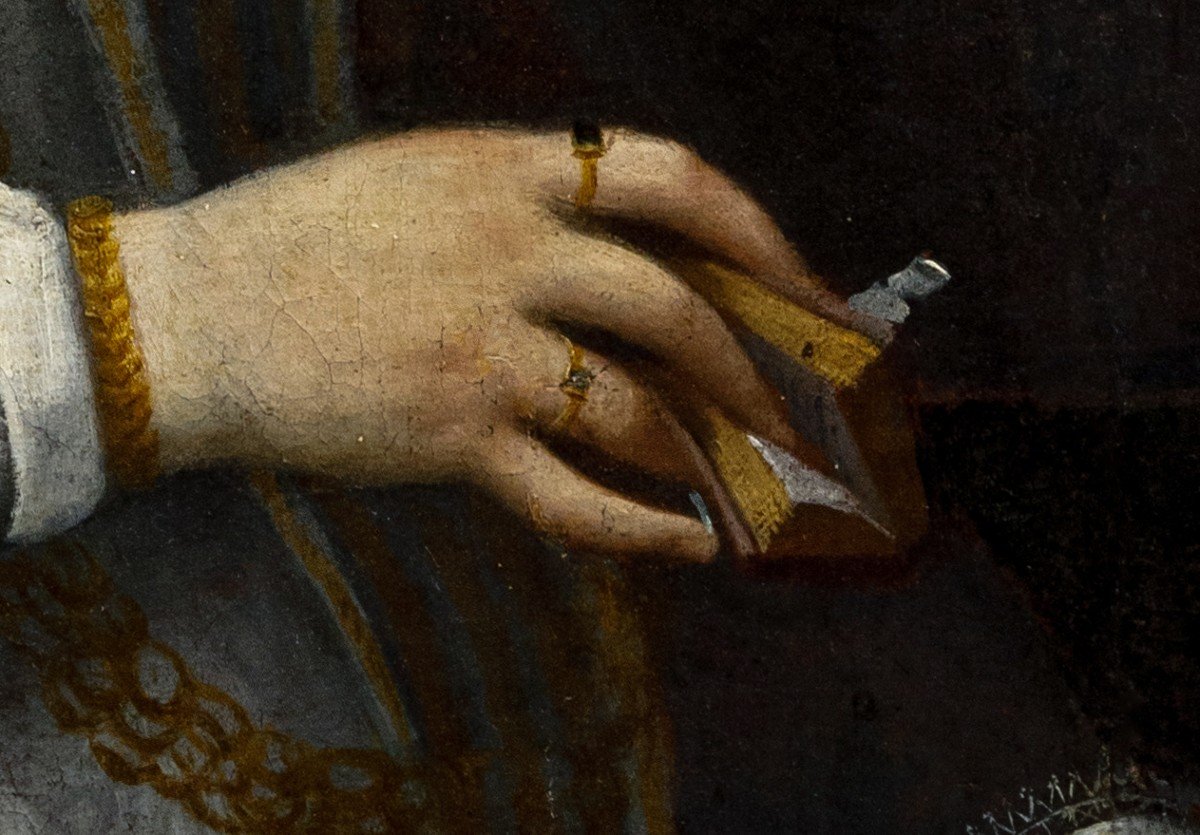 LAVINIA FONTANA ATTRIB. À PORTRAIT D'UNE DAME AVEC UN LIVRE-photo-1