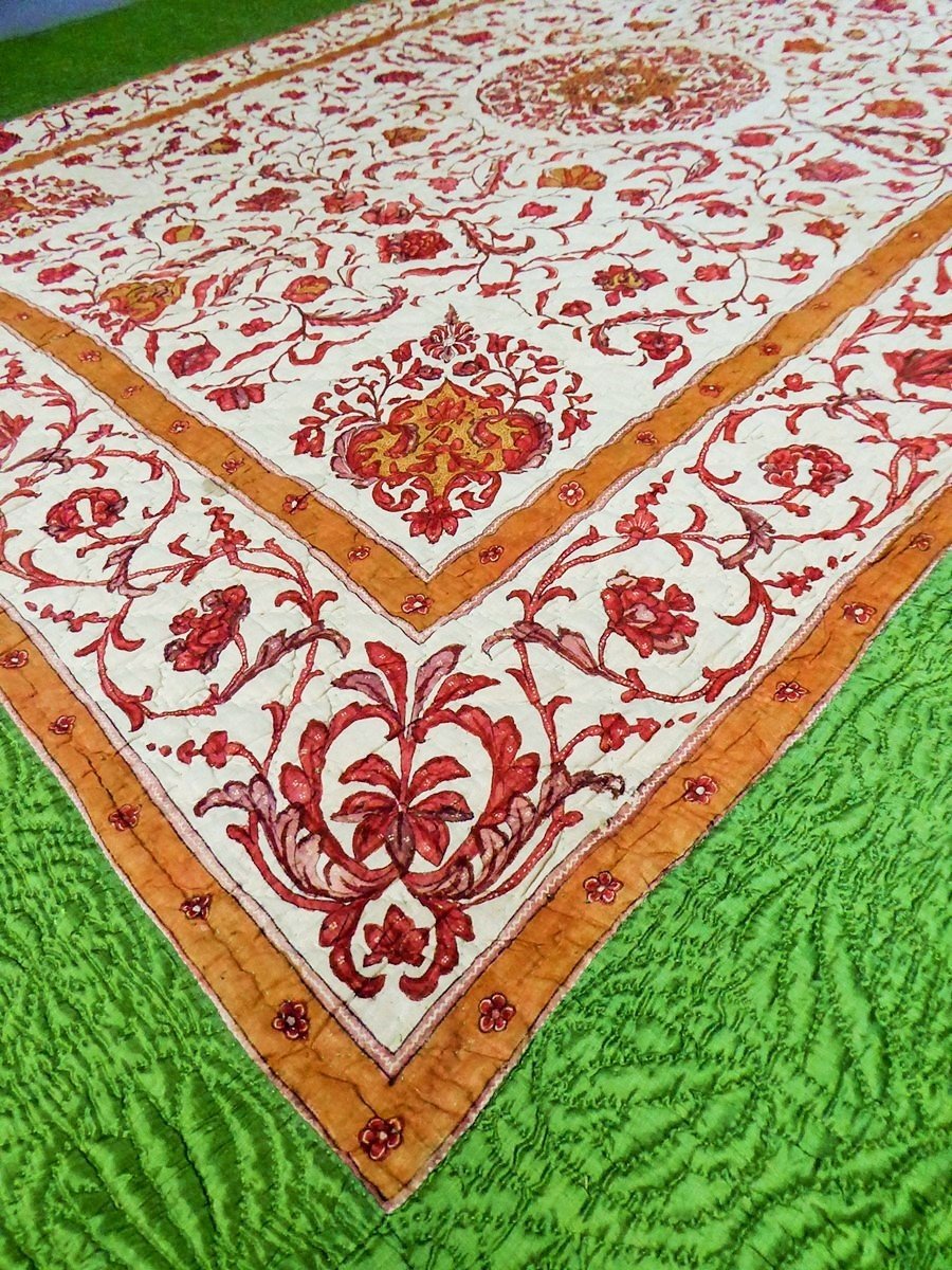 Proantic: Rare Palampore Quilt In Indian Painted Canvas And Taffeta Ci