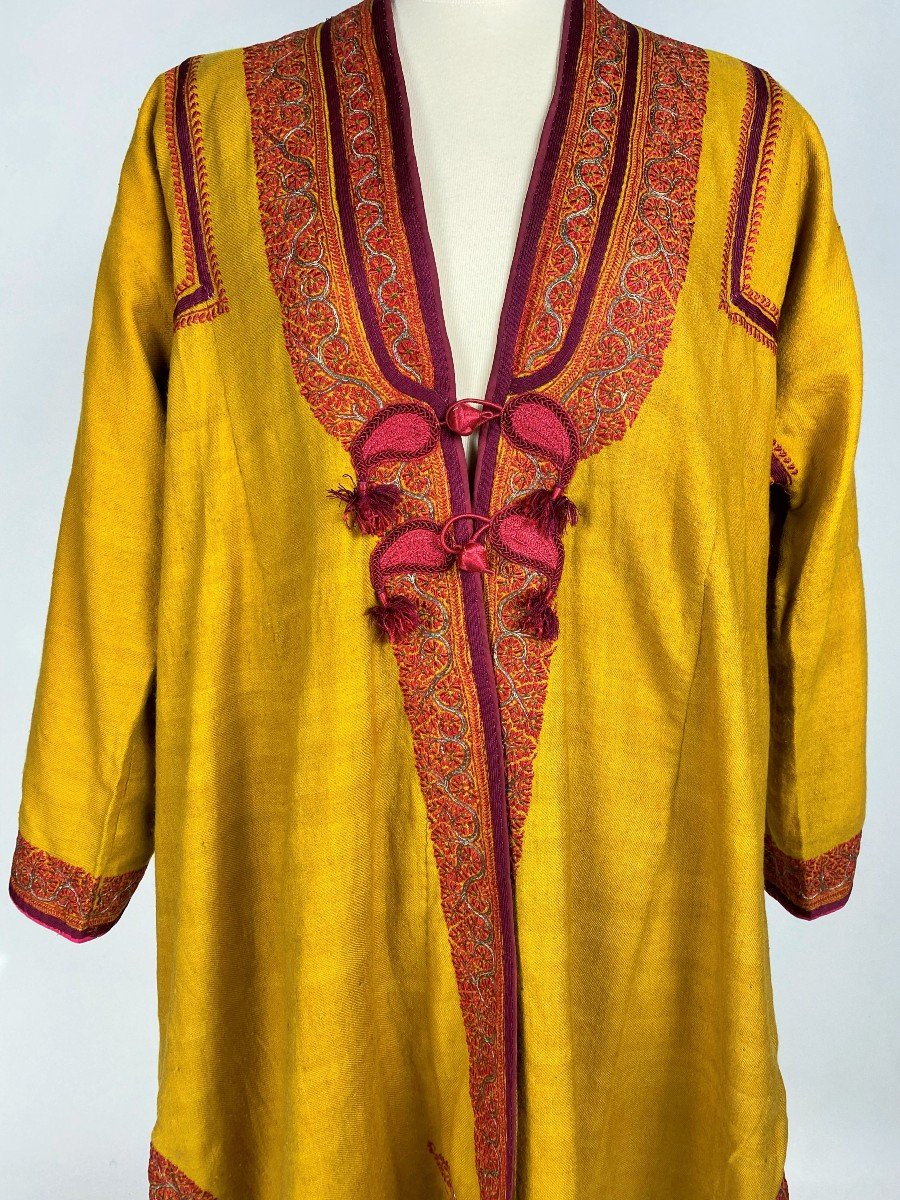 Manteau De Dignitaire Ou Choga En Pashmina Curry- Indes Pendjab 19ème Siècle-photo-4