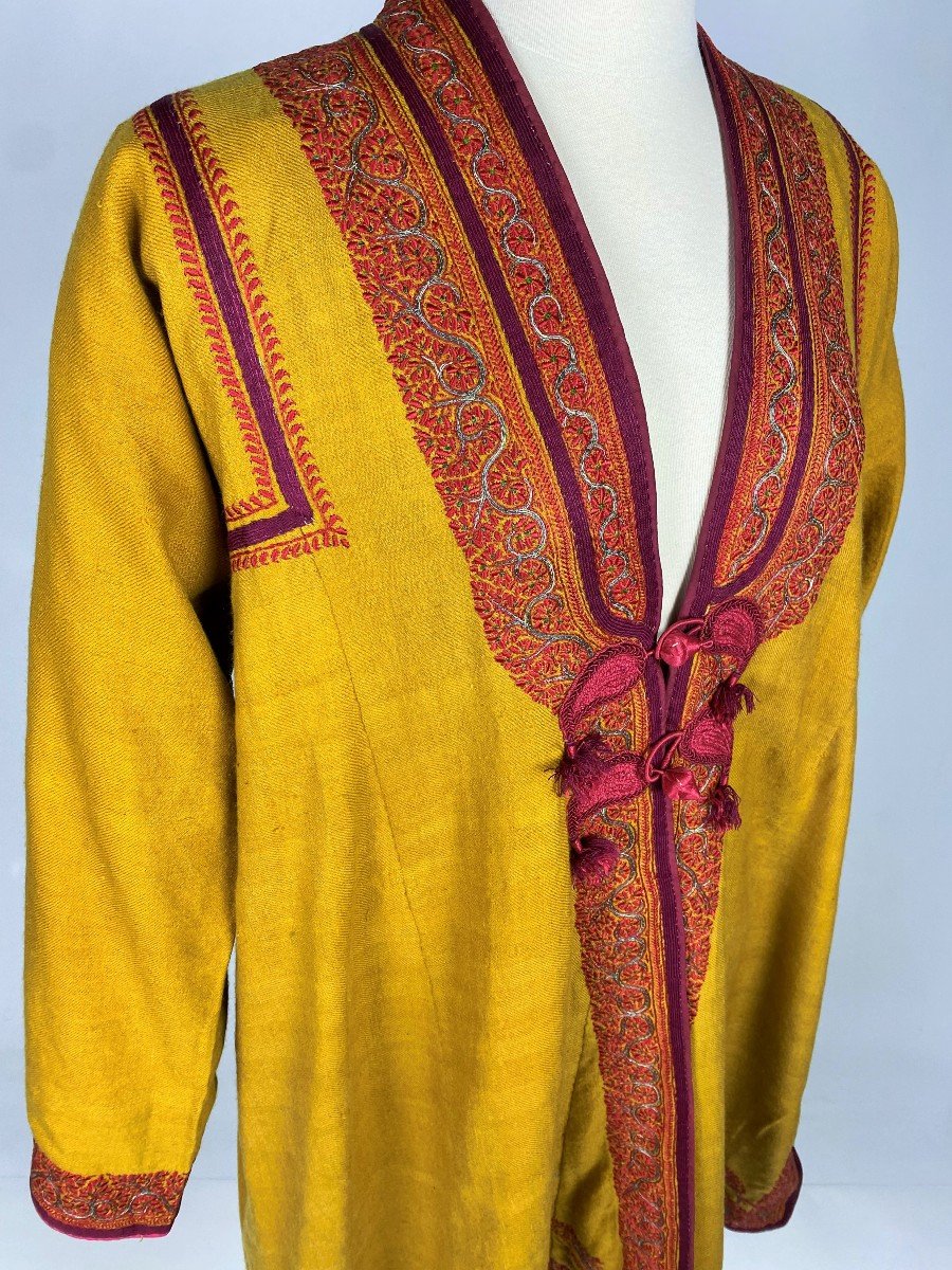 Manteau De Dignitaire Ou Choga En Pashmina Curry- Indes Pendjab 19ème Siècle-photo-5