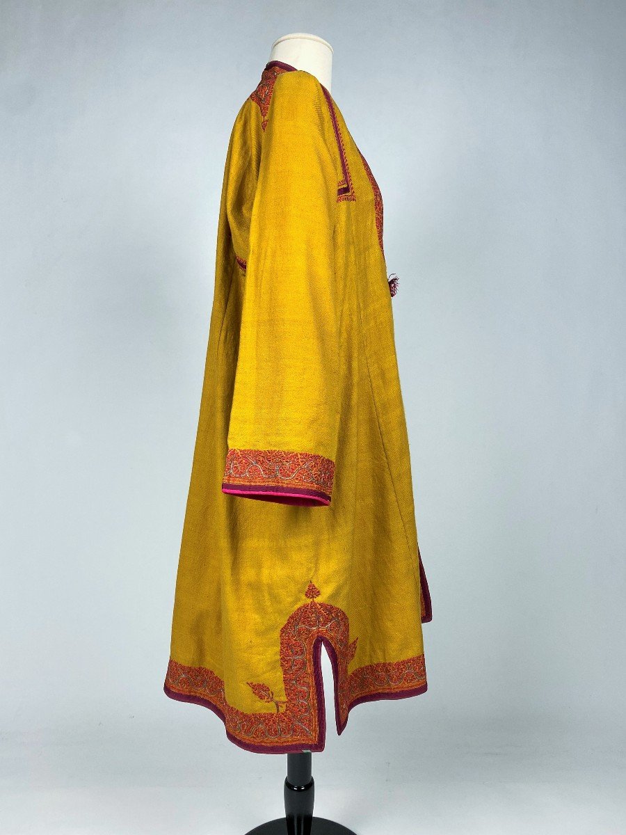 Manteau De Dignitaire Ou Choga En Pashmina Curry- Indes Pendjab 19ème Siècle-photo-6