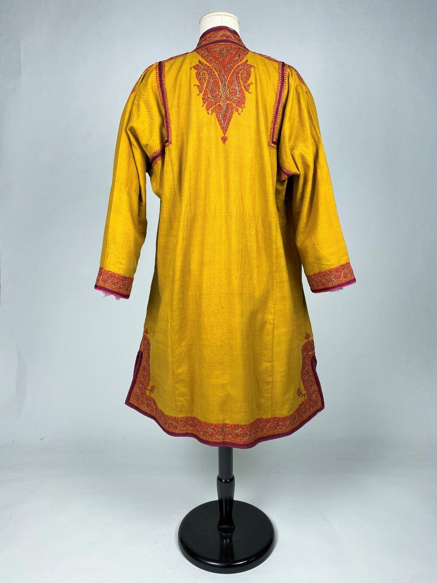 Manteau De Dignitaire Ou Choga En Pashmina Curry- Indes Pendjab 19ème Siècle-photo-7