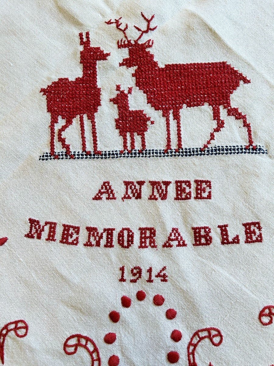 Nappe Brodée Alsacienne - Année Mémorable 1914-photo-5