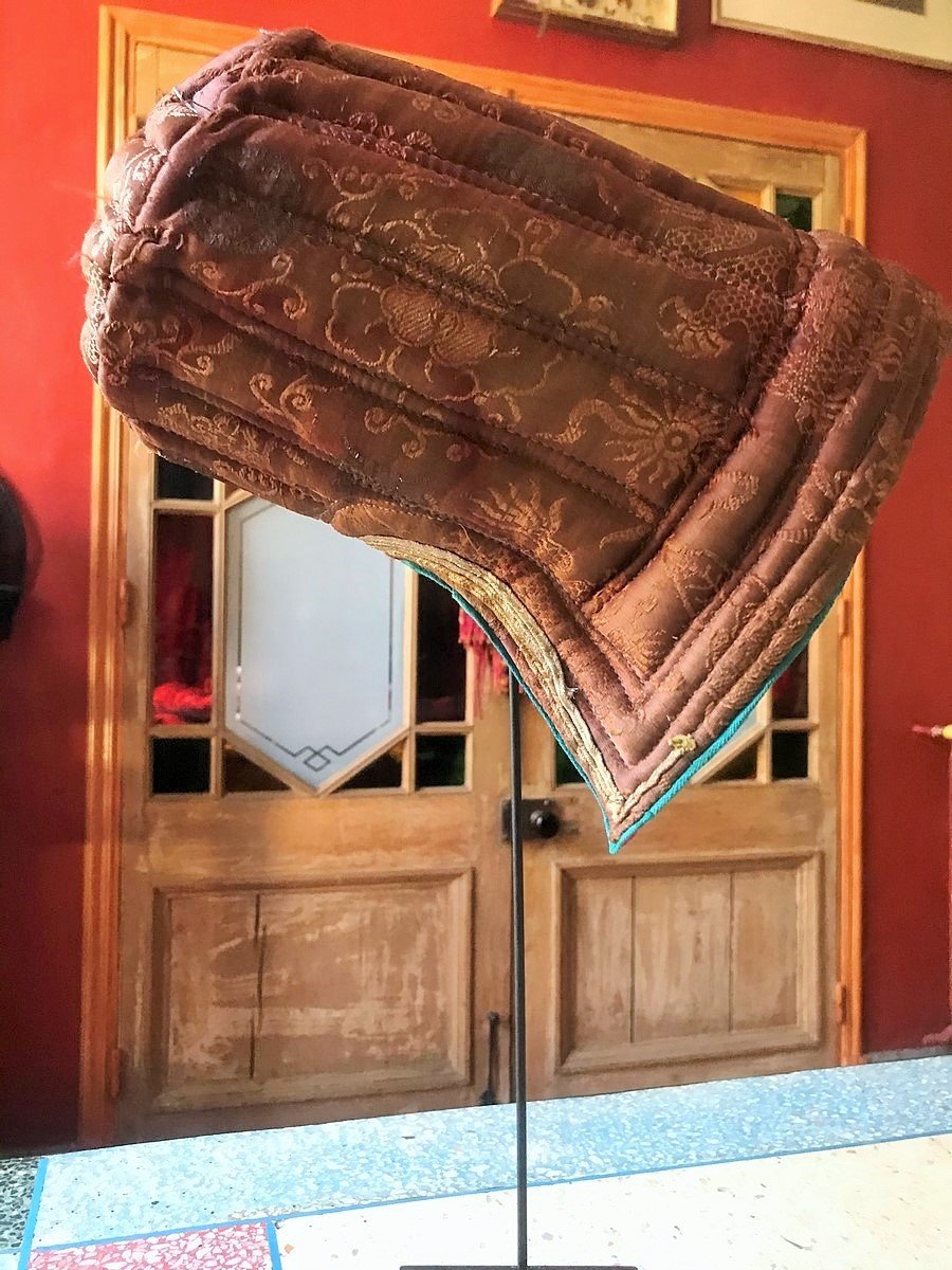 Quilted Hat In Silk And Shaped Brocade - Tibet Early 20th Century-photo-2