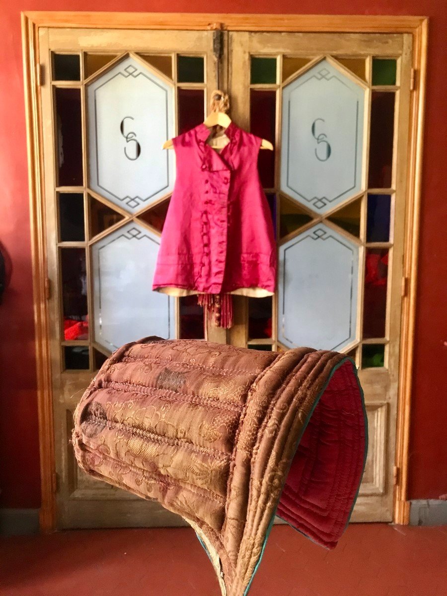 Quilted Hat In Silk And Shaped Brocade - Tibet Early 20th Century-photo-1