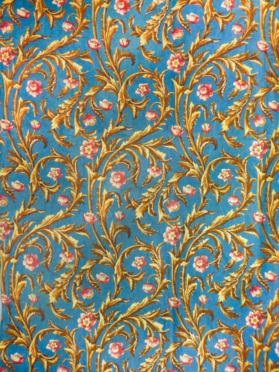 Second Empire Printed Silk Bourette In Two Panels